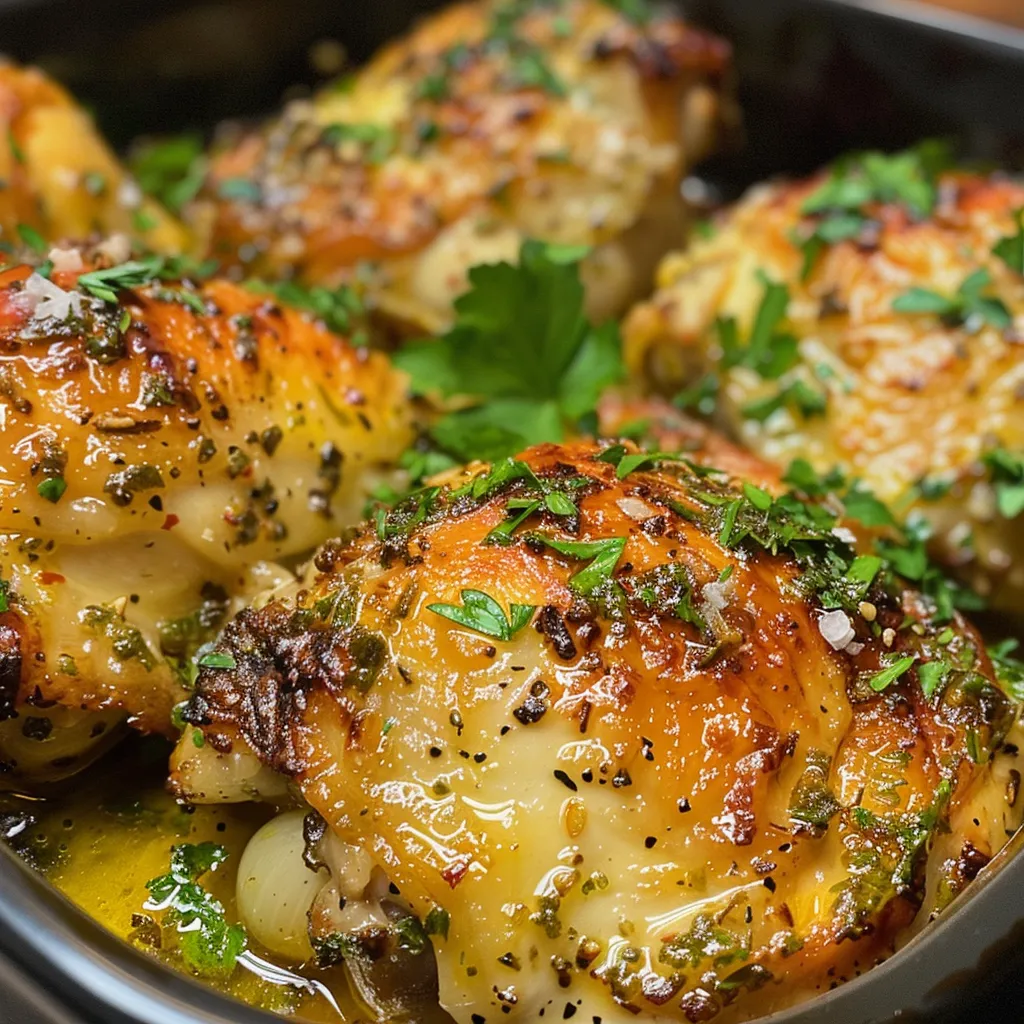 Close-up of succulent baked chicken marinated in Greek yogurt and spices.