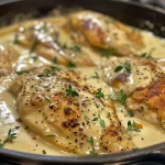 Creamy Dijon Chicken Skillet with succulent chicken and a rich sauce.