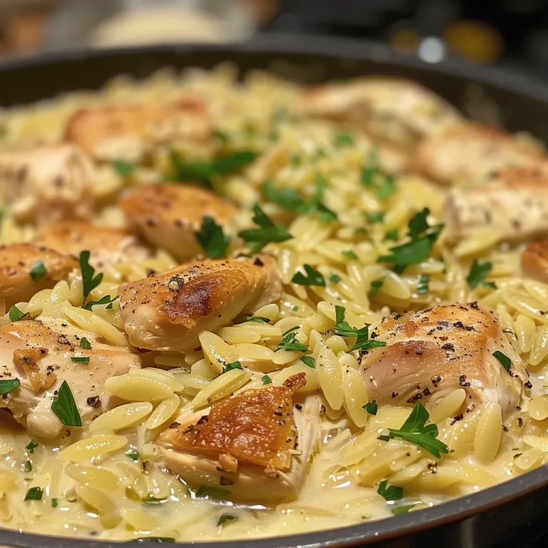 A Hearty One-Pot Chicken Orzo That Embraces Comfort and Togetherness Creamy One-Pot Chicken Orzo in a bowl, showcasing juicy chicken and orzo pasta.