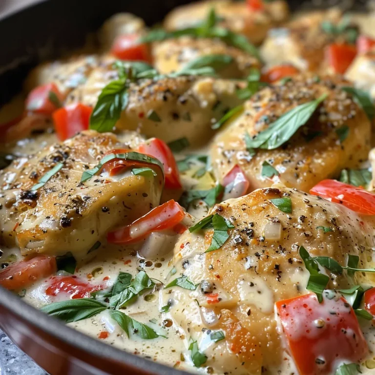 Juicy Creamy Parmesan Basil Chicken garnished with fresh basil on a plate.