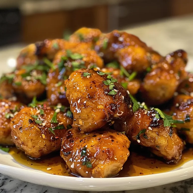 The Sweet and Savory Chicken Bites That Make Every Meal a Celebration Close-up view of crispy honey garlic chicken bites garnished with parsley.