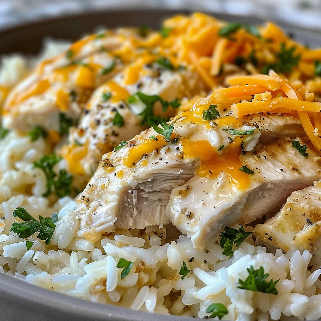 Side view of Easy Ranch Chicken and Rice, showcasing its creamy and flavorful texture.