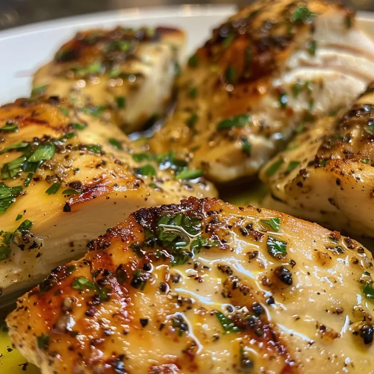 Juicy Garlic Herb Chicken Breast with a golden crust, garnished with fresh parsley.