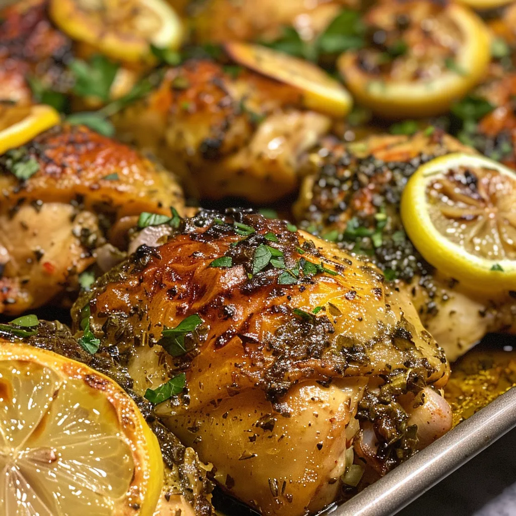 Close-up of tender chicken breasts drizzled with olive oil and garnished with herbs.