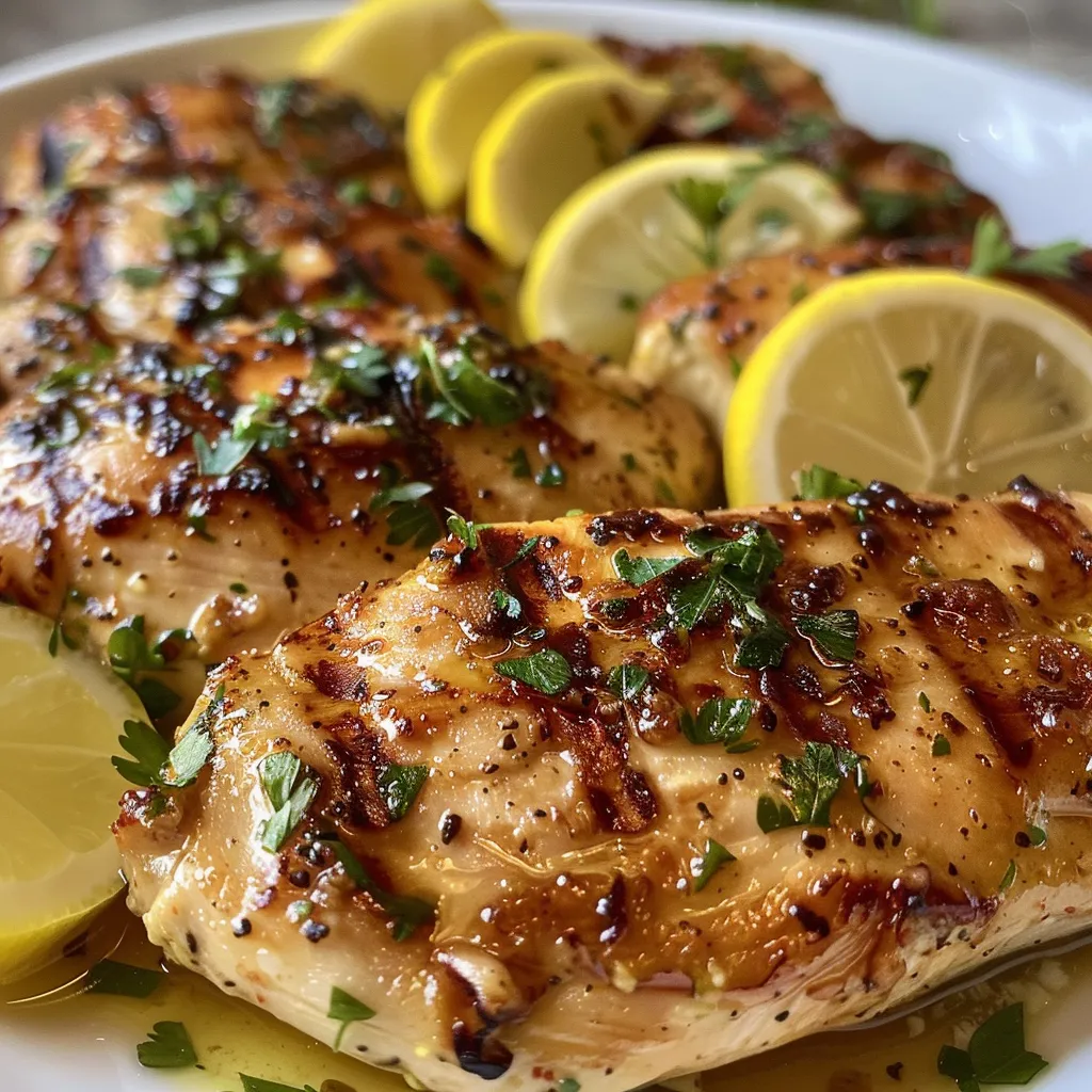 Close-up of marinated chicken breast coated in a creamy Greek yogurt sauce.