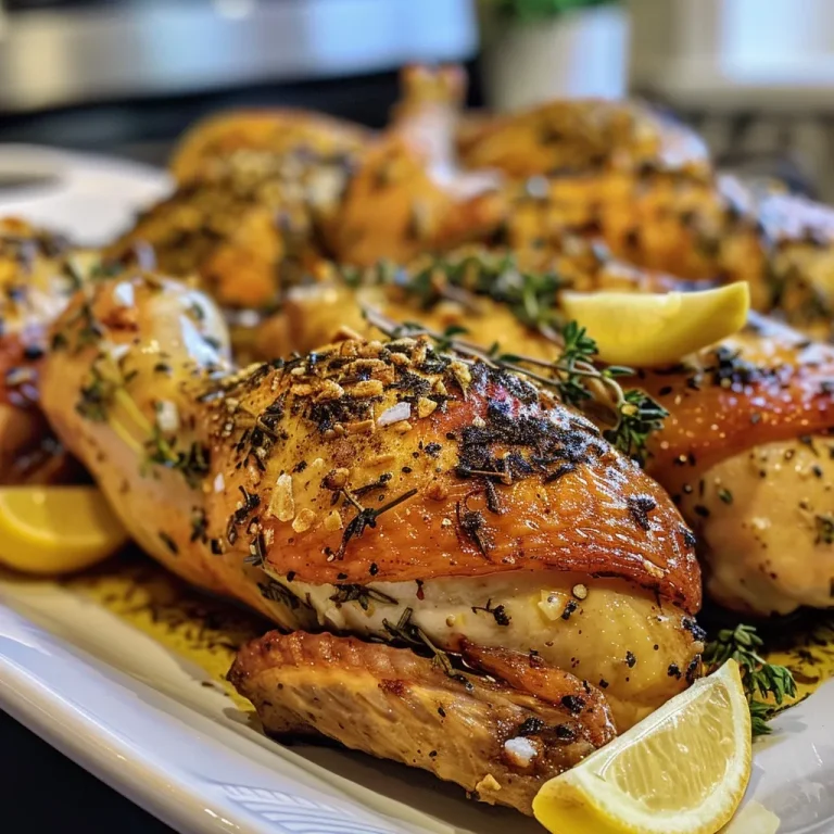 Close-up of perfectly roasted chicken breast garnished with herbs.