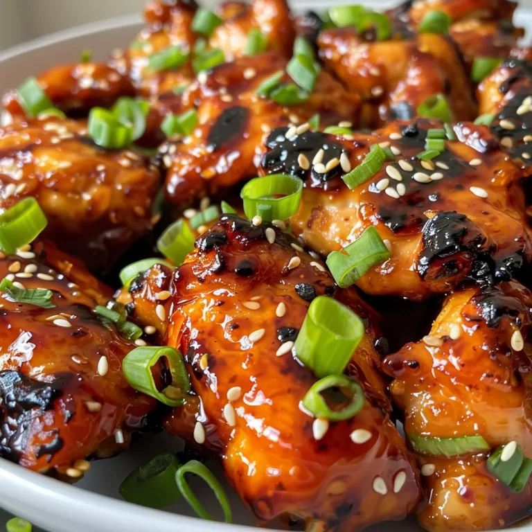 Close-up view of juicy honey garlic chicken thighs with a glossy glaze.
