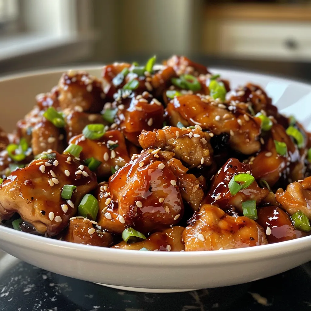 A side view of cooked chicken thighs coated in a sweet honey garlic sauce.