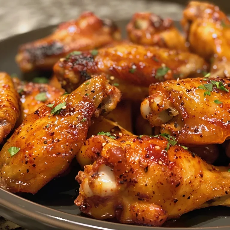 Juicy hot honey chicken wings arranged on a wooden platter.