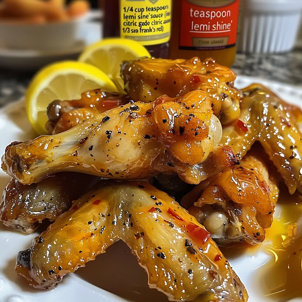 Close-up of golden-brown chicken wings coated in honey and lemon pepper seasoning.