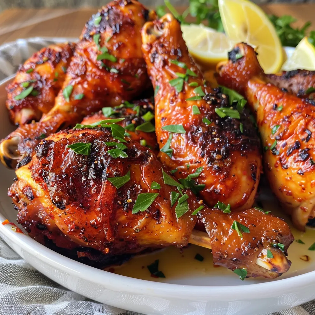 Succulent chicken thighs seasoned with garlic and paprika, displaying a crispy skin texture.