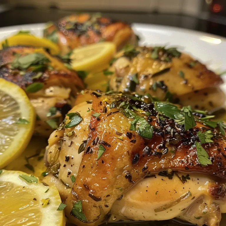 Golden-brown Lemon Basil Chicken garnished with lemon slices and parsley.