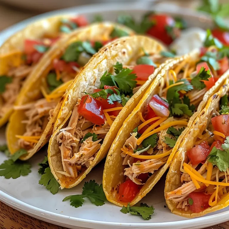 Close-up of mini tacos filled with shredded chicken and cheese, served on a wooden platter.