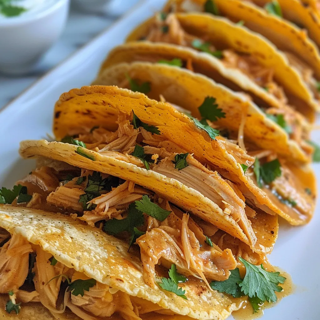 Juicy mini tacos stacked side by side, garnished with cilantro and salsa.