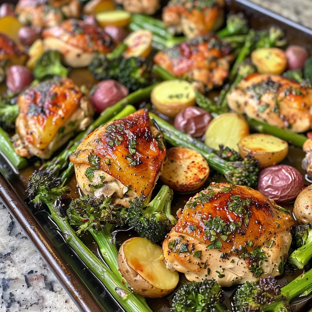 Juicy garlic butter chicken alongside colorful baby potatoes and broccoli.