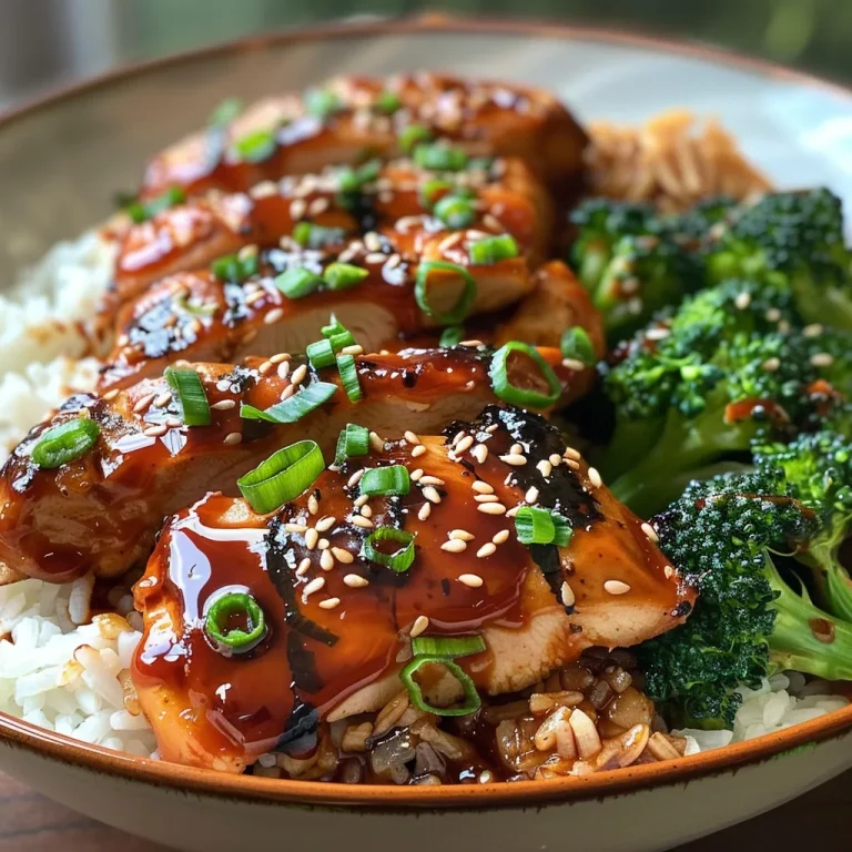The Sticky Chicken Bowl That Turns Dinner Into a Family Gathering A close-up view of a sticky chicken bowl with broccoli and rice, showcasing vibrant colors and textures.
