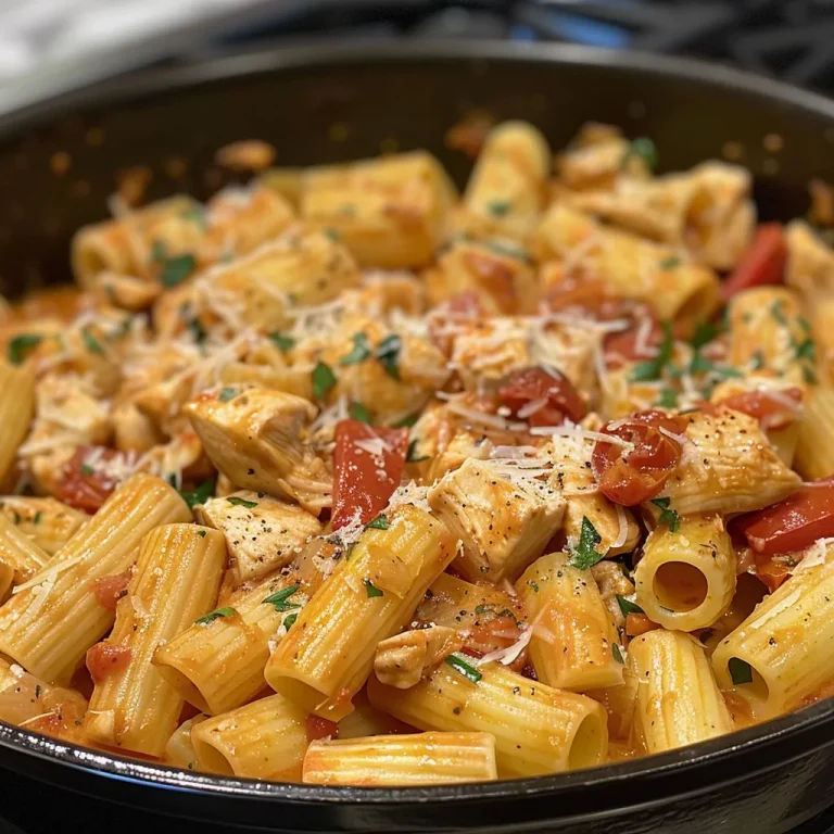 Close-up view of creamy Tuscan chicken pasta with sun-dried tomatoes and spinach.