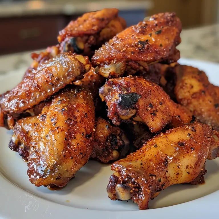 Close-up view of juicy chicken wings coated in a brown honey rub.