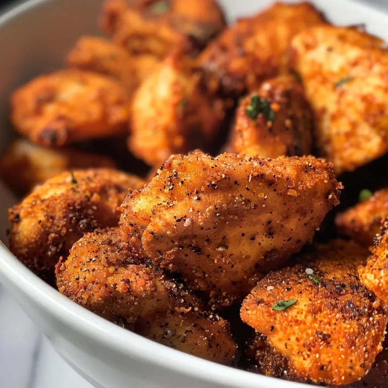 Close-up view of juicy Air Fryer Chicken Bites with a crispy texture.