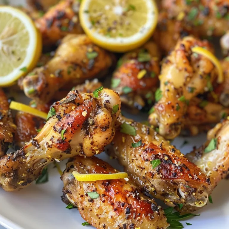 Close-up view of Baked Crispy Lemon Pepper Wings on a plate.