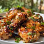 Juicy Baked Sweet Chili Chicken thighs garnished with fresh herbs.