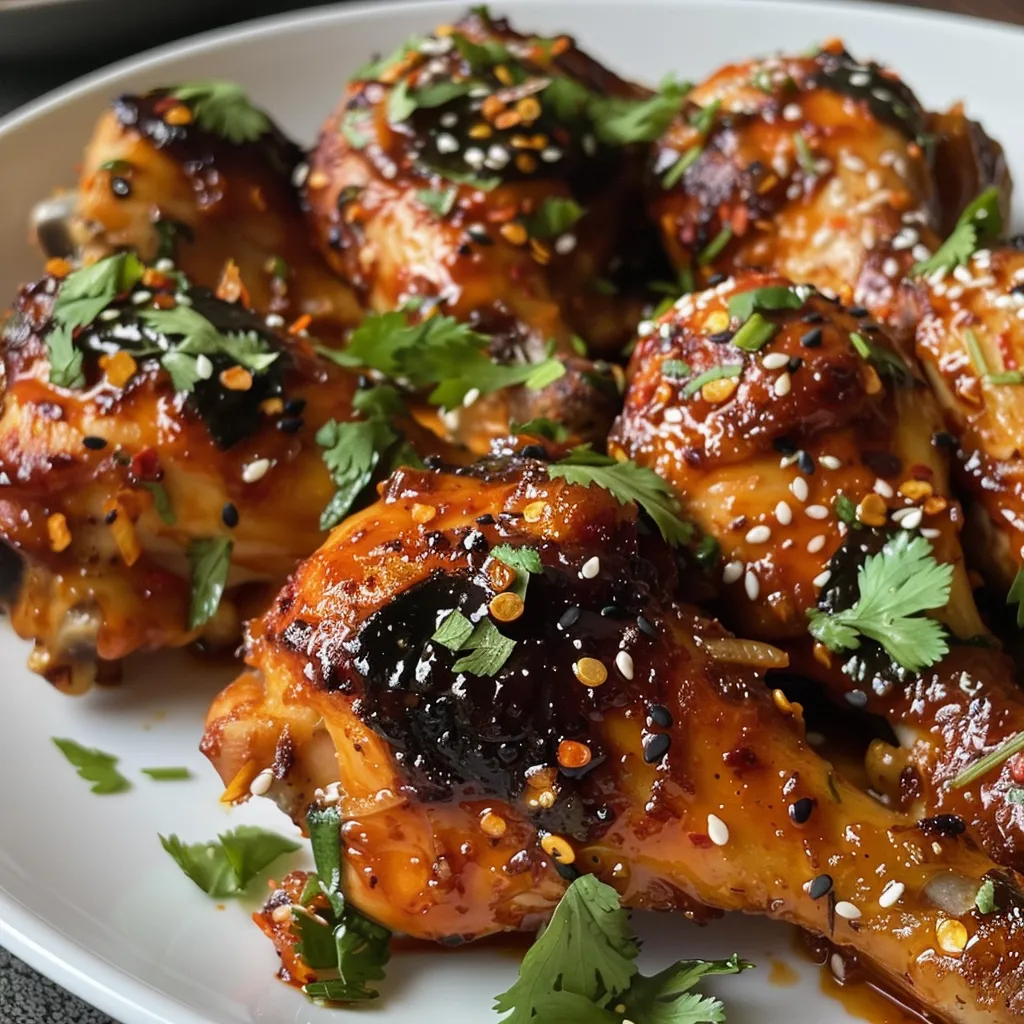 A close-up of Baked Sweet Chili Chicken with a glistening glaze.