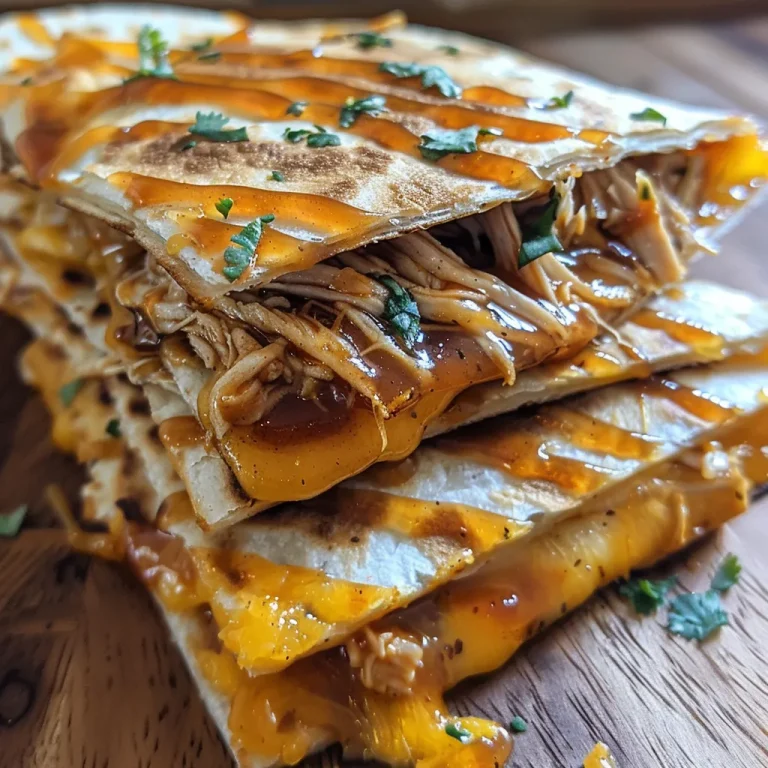 Juicy BBQ Chicken Cheddar Quesadillas stacked on a plate, showcasing a gooey cheese pull.