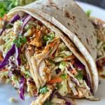 Close-up view of BBQ chicken coleslaw wraps showcasing vibrant colors.