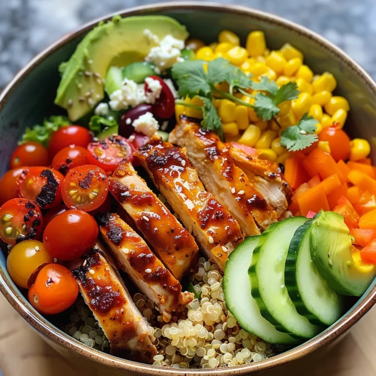 The BBQ Chicken Power Bowl That Brings Family Together Close-up of a BBQ Chicken Power Bowl featuring chicken, quinoa, and fresh vegetables.