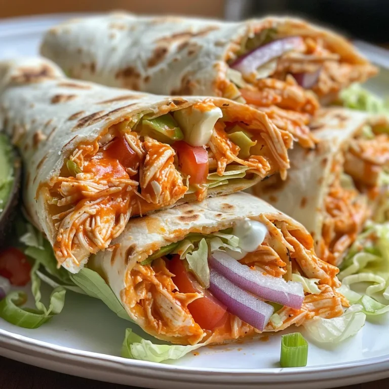 Juicy Buffalo Chicken Flatbread Wrap with fresh toppings on a platter.