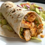 Close-up of a Chicken Crunch Wrap Supreme showcasing juicy chicken and fresh ingredients.