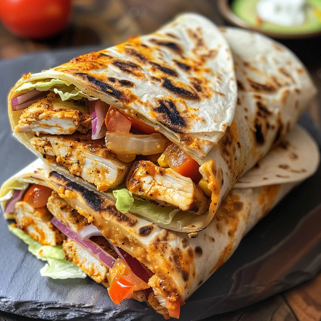 Side view of a Chicken Crunch Wrap Supreme filled with vibrant vegetables and melted cheese.