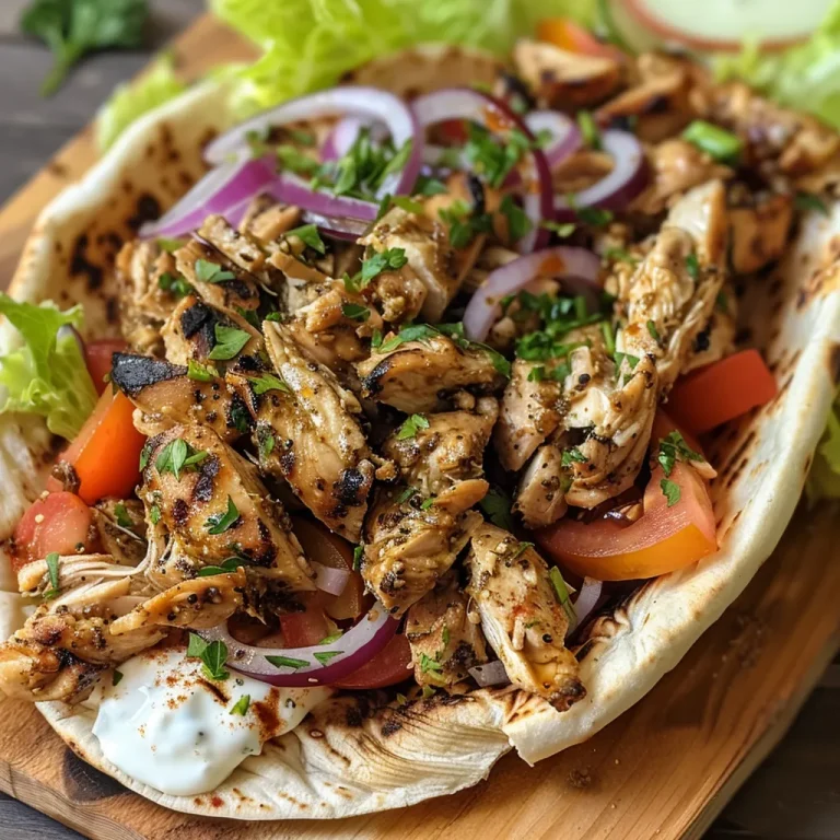 Juicy chicken shawarma wrapped in pita with fresh vegetables.