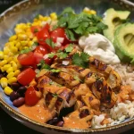 Close-up view of a Chipotle Chicken Bowl with vibrant ingredients.