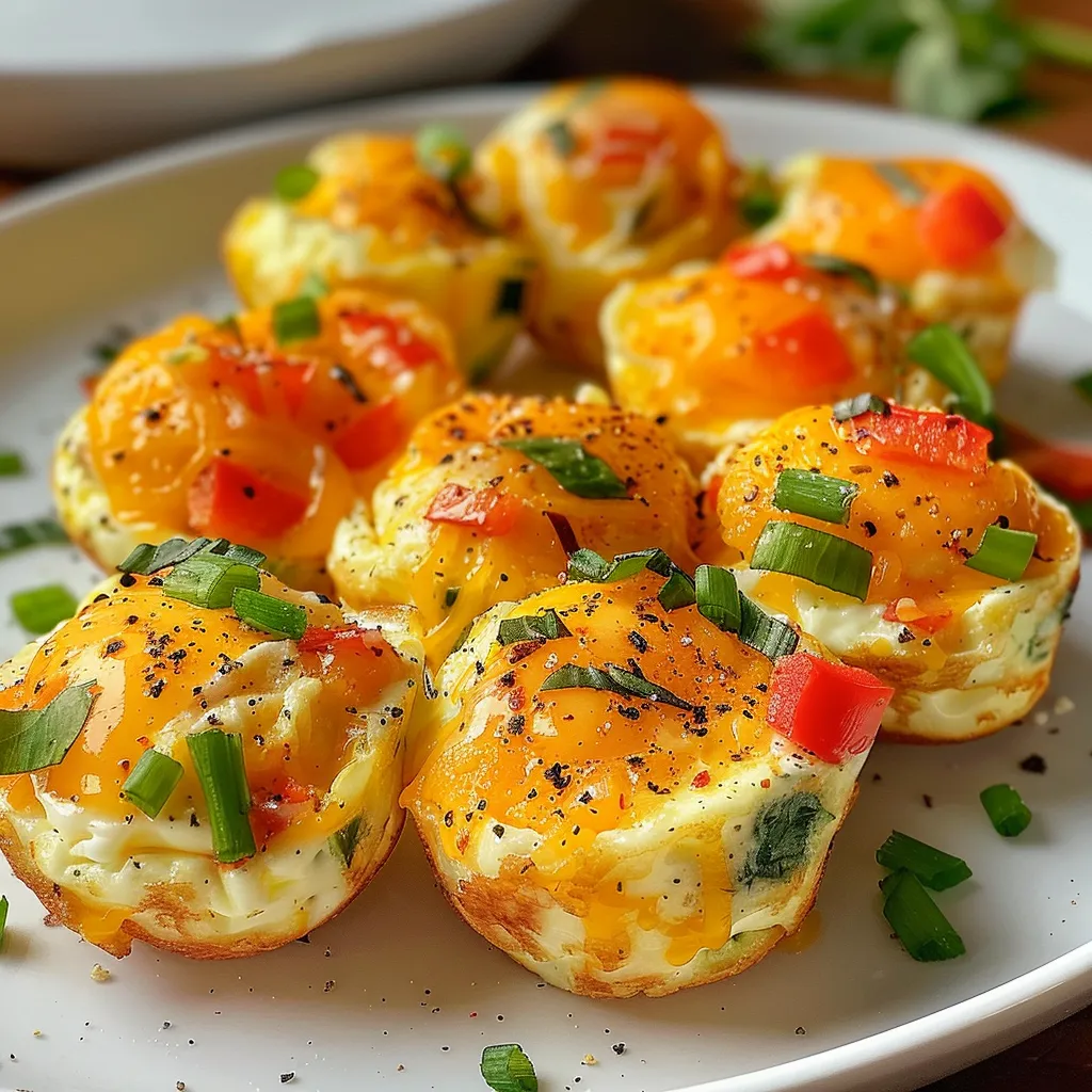 Close-up image showcasing fluffy Cottage Cheese Egg Bites filled with diced vegetables.