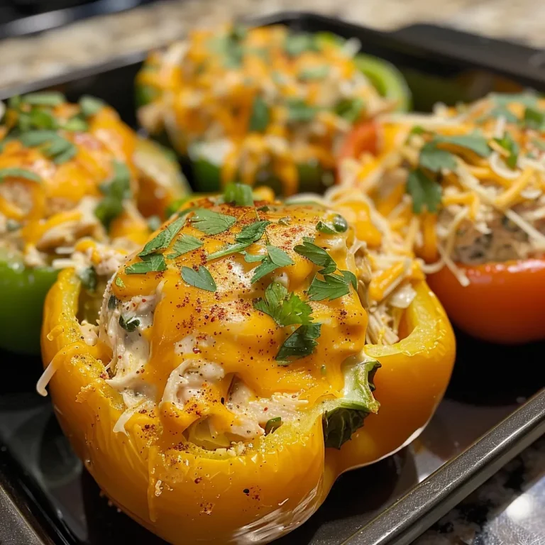 Juicy Creamy Chicken Stuffed Peppers in vibrant colors, showcasing creamy filling.