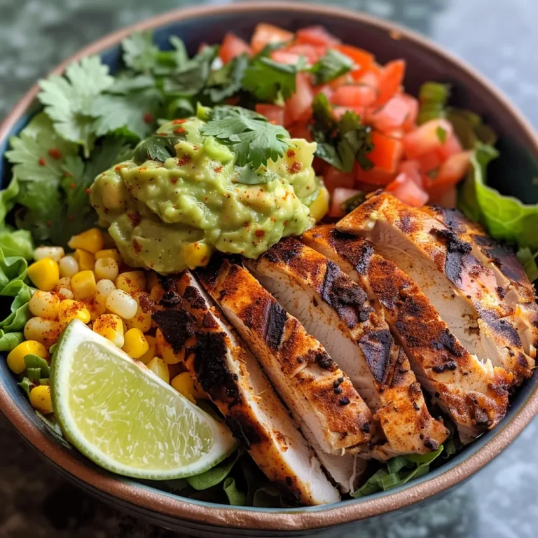 Taco Bowls That Bring the Family Together A Simple Recipe for Joy A vibrant chicken taco bowl featuring grilled chicken, corn, guacamole, lettuce, and toppings.
