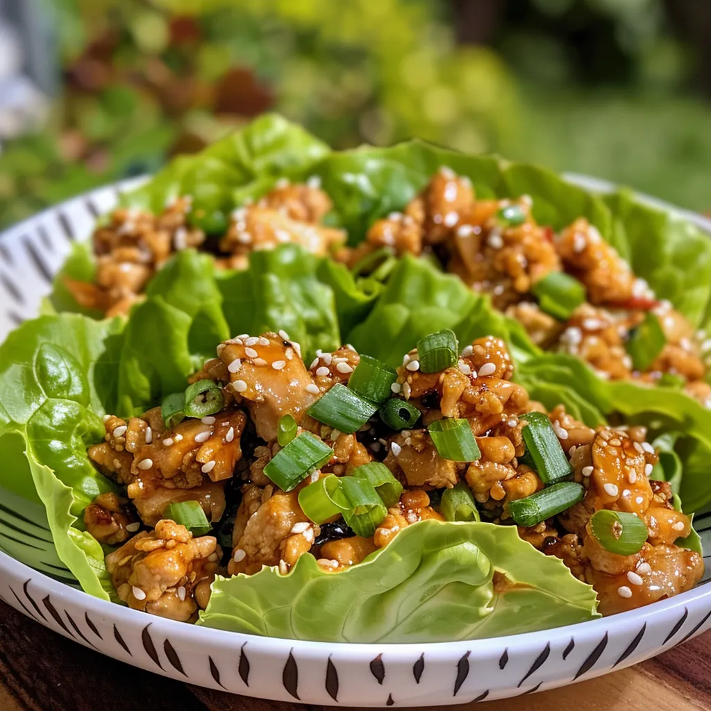 Juicy ground chicken served in lettuce cups with garlic, ginger, and sesame seeds.