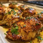 Juicy Garlic Butter Baked Chicken Breast with melted butter and garlic sauce.