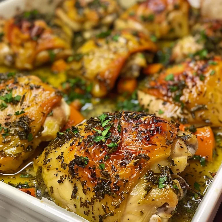 Juicy Garlic Herb Chicken Bake with colorful bell peppers and carrots in a baking dish.