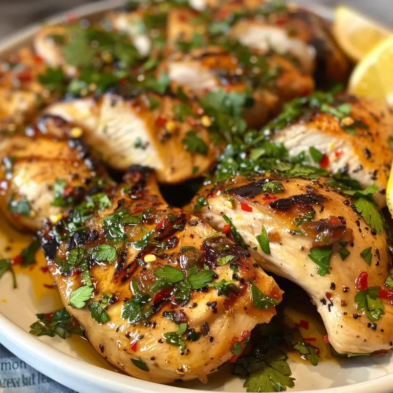 The Zesty Chicken Thighs That Brighten Any Dinner Table Close-up view of juicy garlic lemon chicken thighs garnished with cilantro.