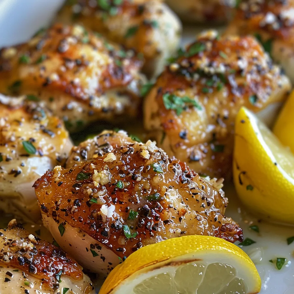 Close-up of succulent Garlic Parmesan Chicken Thighs garnished with parsley.