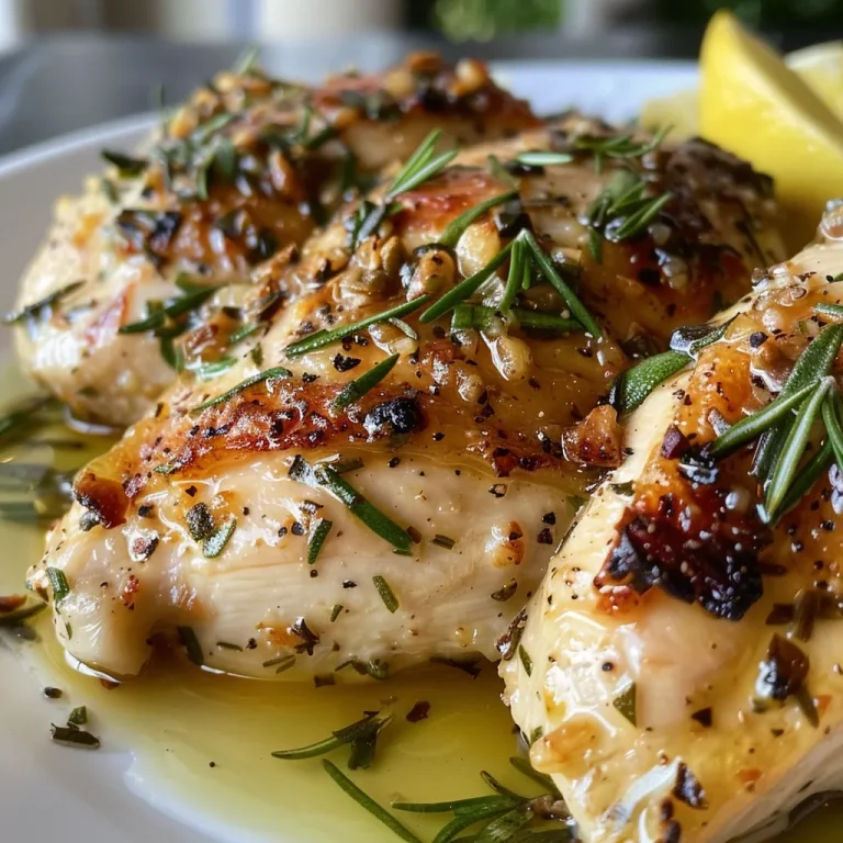 The Garlic Rosemary Chicken That Makes Every Gathering a Feast Close-up of juicy garlic rosemary chicken garnished with fresh herbs.
