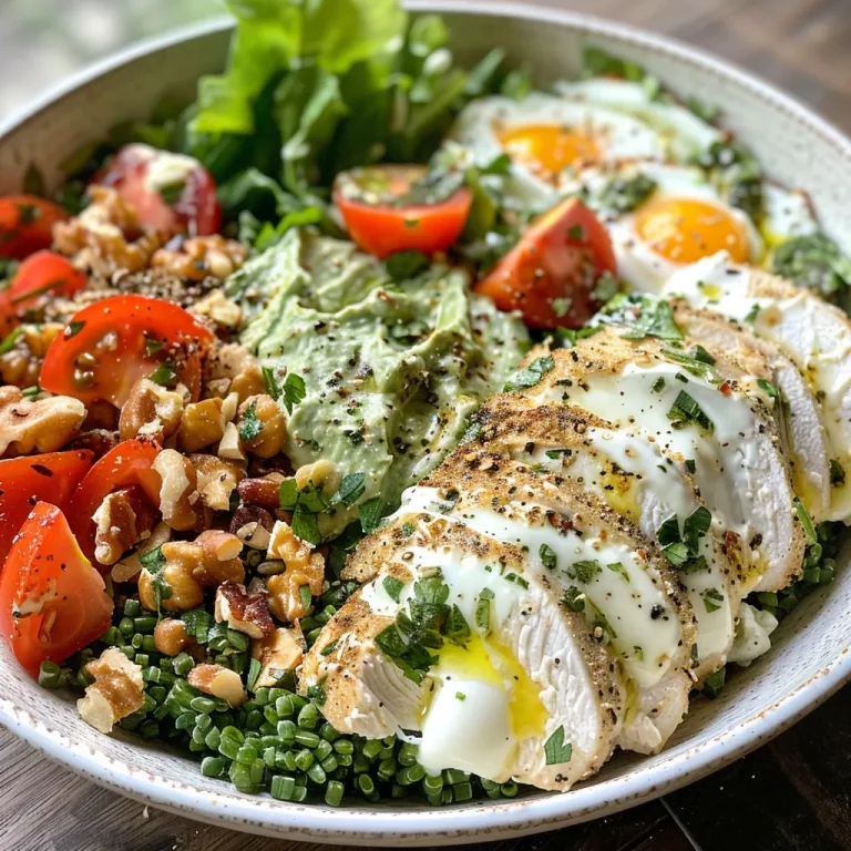 A close-up of Green Goddess Grain Bowls featuring crispy chicken and vibrant vegetables.