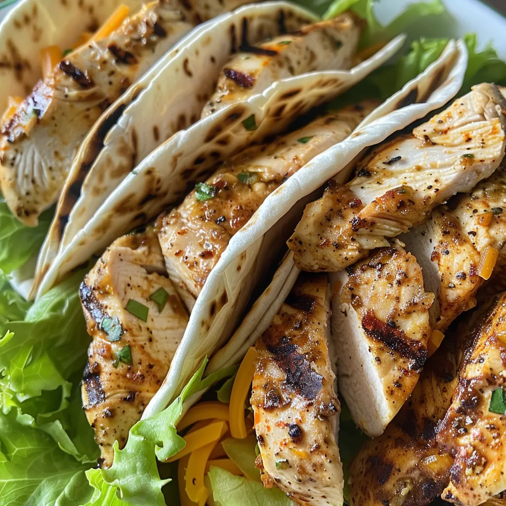 Side view of a juicy grilled chicken wrap showcasing vibrant ingredients.