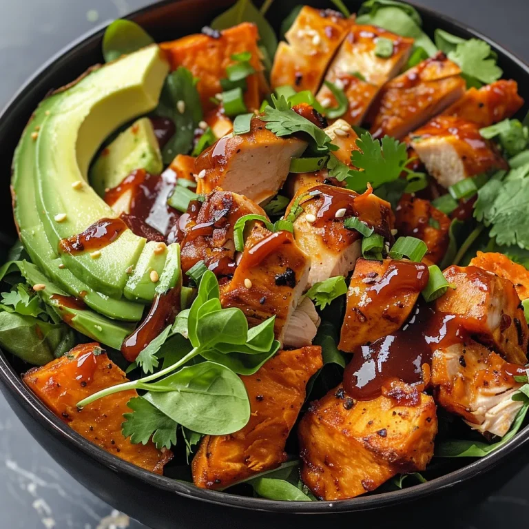A vibrant Healthy BBQ Chicken Sweet Potato Bowl featuring tender chicken, orange sweet potatoes, and fresh toppings.