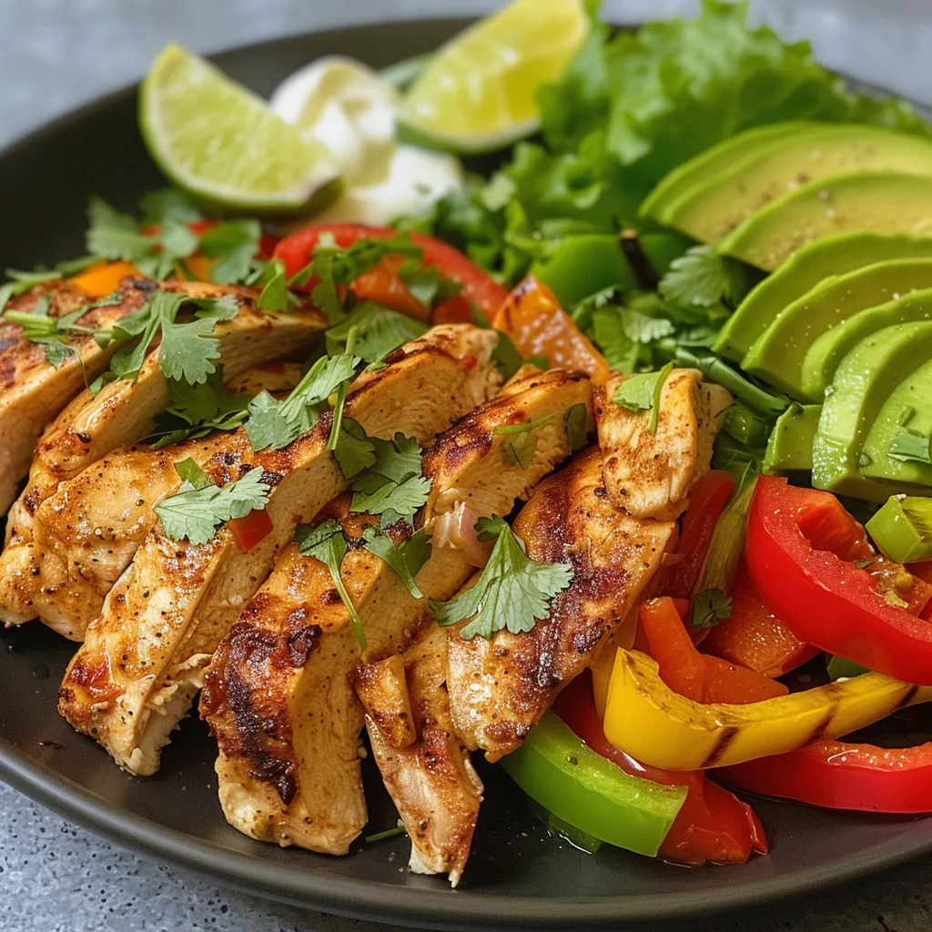 Side view of a Healthy Chili Lime Chicken Fajita garnished with cilantro.