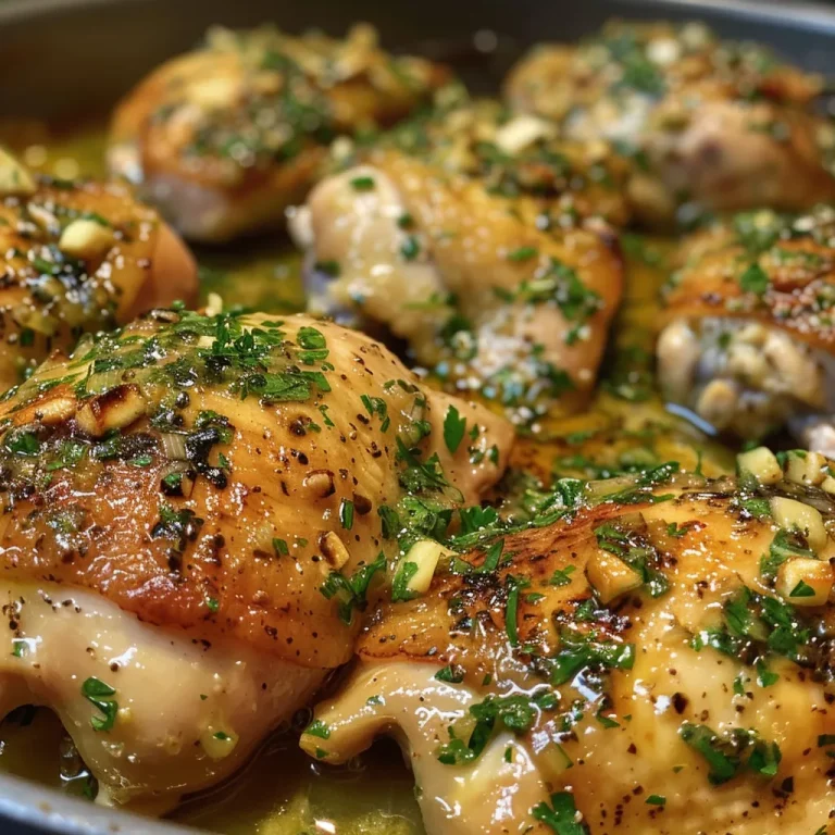 Juicy Herb Garlic Butter Chicken Thighs glistening with melted butter and herbs.