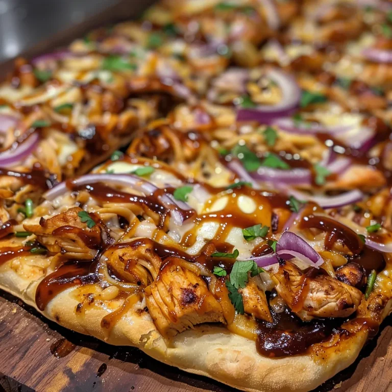 Close-up view of a Honey BBQ Chicken Flatbread topped with melted cheese and fresh cilantro.