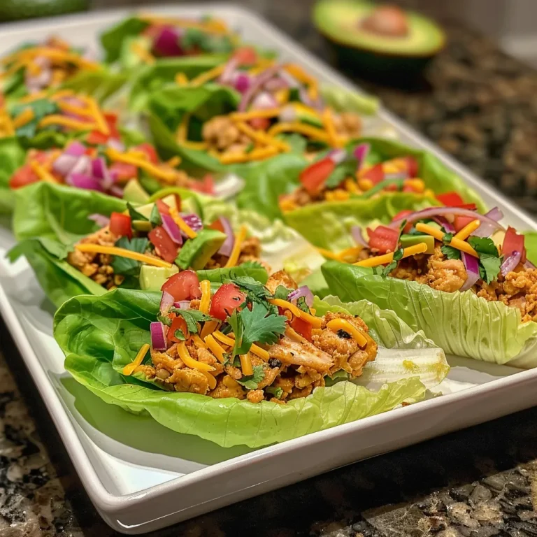A close-up of Keto Chicken Taco Lettuce Wraps filled with colorful ingredients.